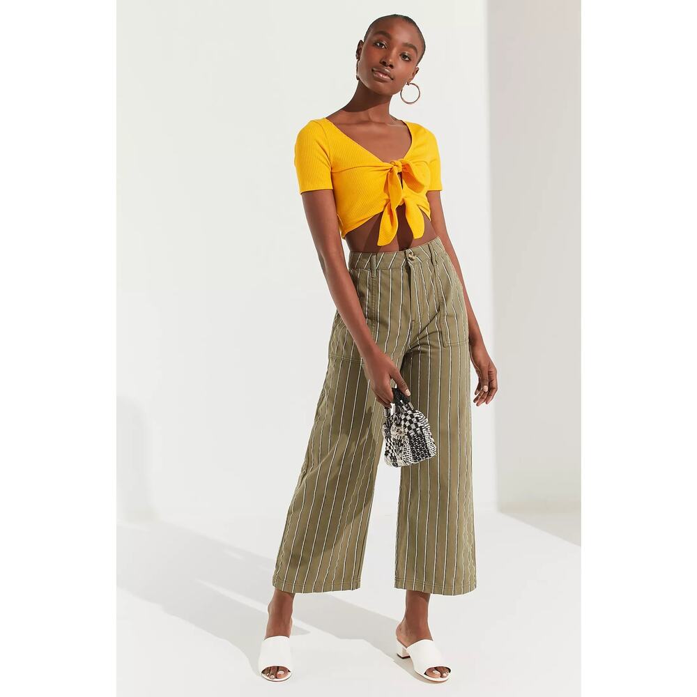 Urban Outfitters Mustard Yellow Ribbed Tie-Front Crop Top Women's Small Festival - Picture 14 of 14